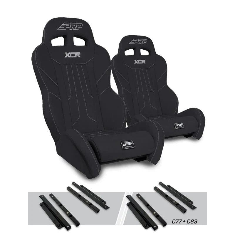 PRP XCR suspension seat with low side bolsters and dual harness slots for Polaris General and RZR UTVs