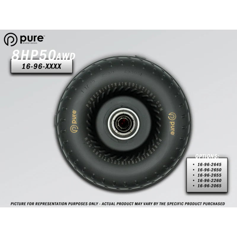 Pure Drivetrain 8HP50 billet race torque converter with 26/50 stator for AWD applications.