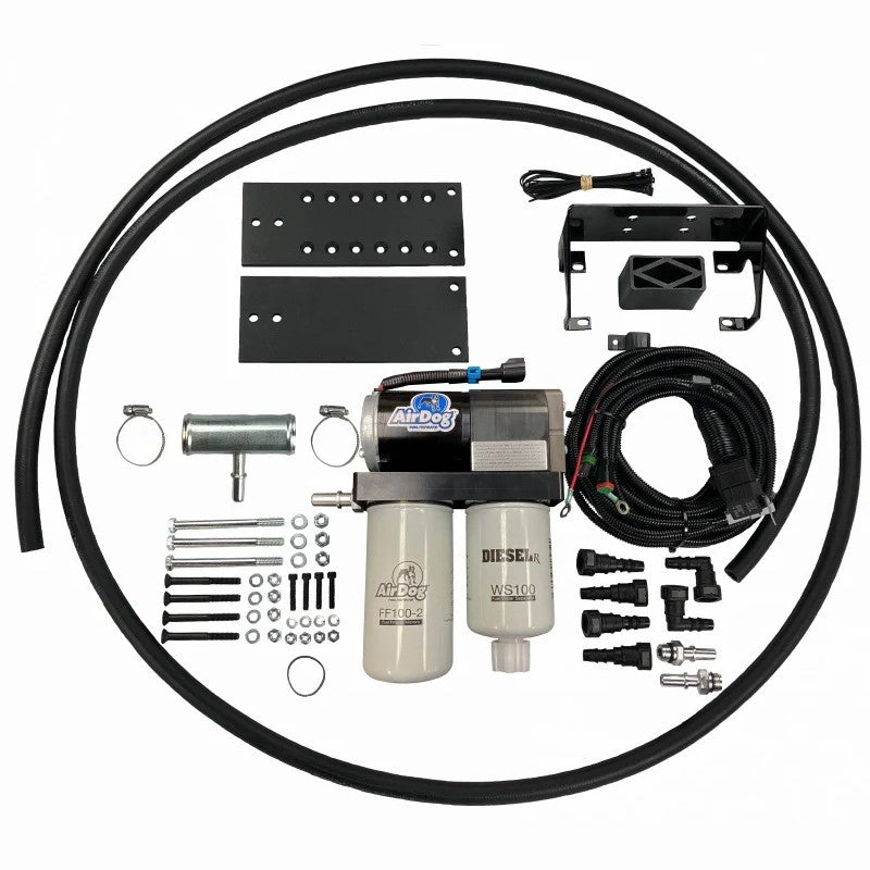 PureFlow AirDog FP-100-4G Fuel Air Separation System with pump, filter, and lines for 2001-2010 6.6L Duramax