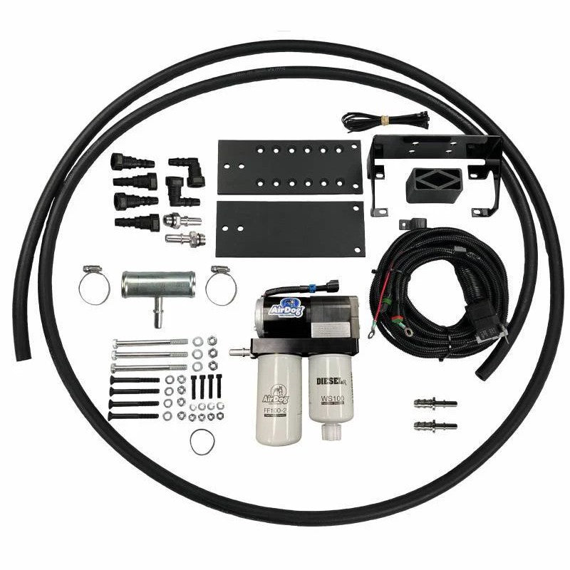 PureFlow AirDog FP-100-4G fuel air separation system with dual filter setup for Ford 6.4L Powerstroke.