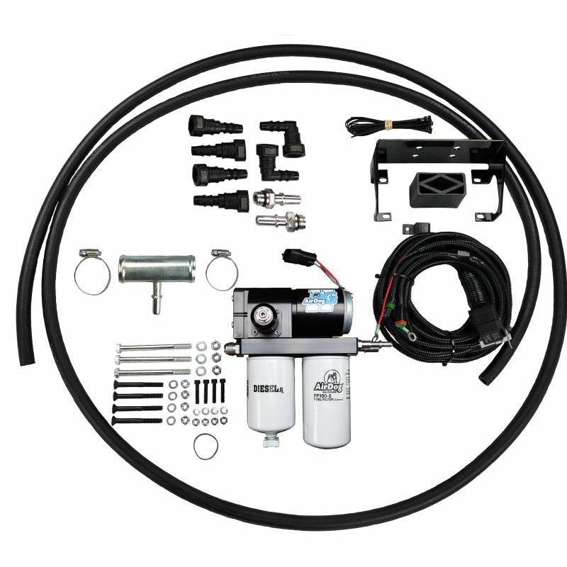 PureFlow AirDog II-5G fuel air separation system with pump, dual filters, and mounting bracket