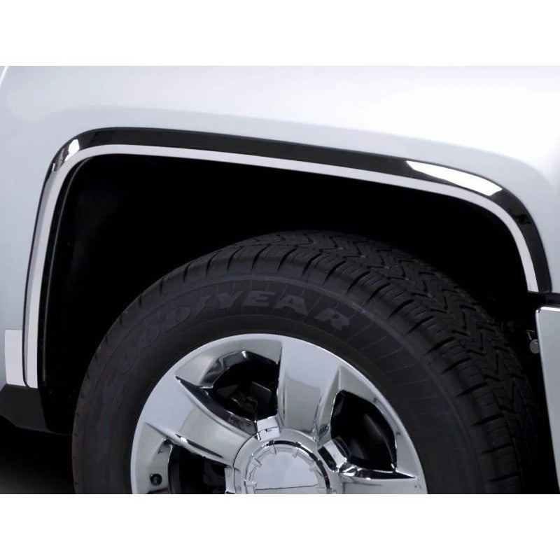 Putco 1.5 inch wide polished 304 stainless steel fender trim kit with black UV-protected rubber edge