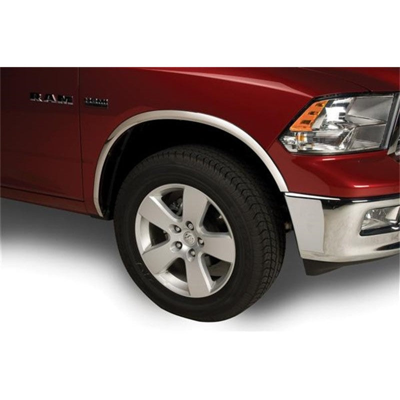 Putco 304 stainless steel fender trim with UV-protected rubber border for 2009-2024 Dodge/Ram 1500 trucks.