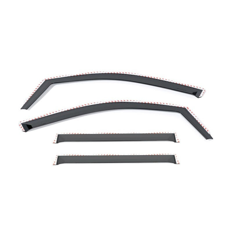 Set of four Putco Element tinted low-profile window deflectors for Chevrolet Silverado and GMC Sierra Crew Cab trucks.