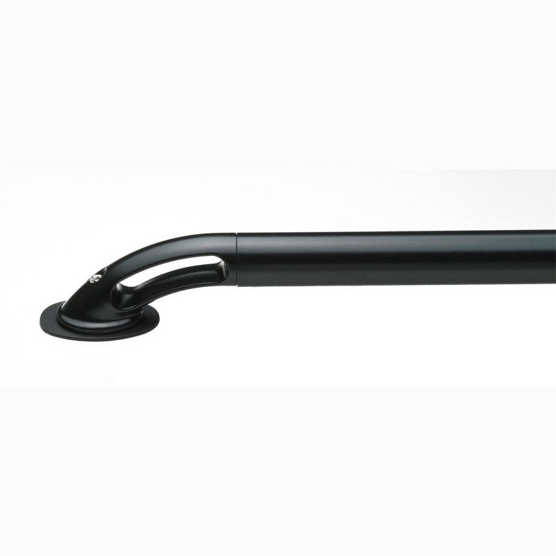 Black powder coated Putco 1.75-inch Locker truck bed side rails with chrome tie-down ends.