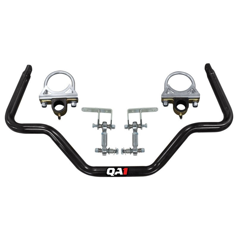 QA1 gloss black 1-1/4 inch chromoly rear anti-roll bar with adjustable end links and polyurethane bushings.