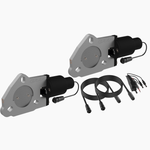 Pair of QTP QTEC 2.5-inch electric exhaust cutout valves with motorized butterfly gates and 3-bolt flanges.