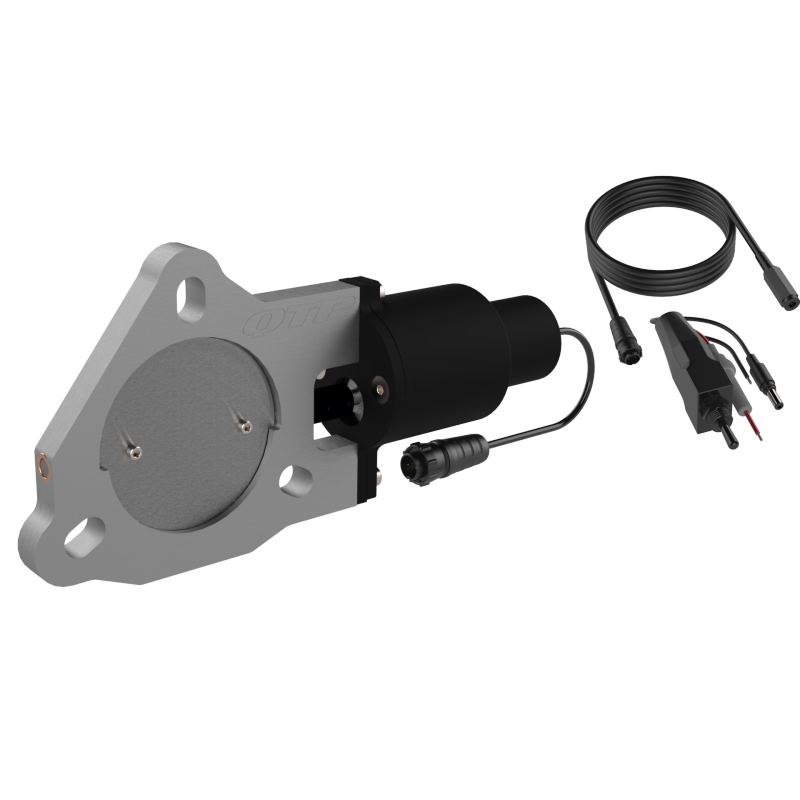 QTP QTEC30B 3-inch electric exhaust cutout valve featuring a cast aluminum body and bolt-on flange for Borla exhausts.