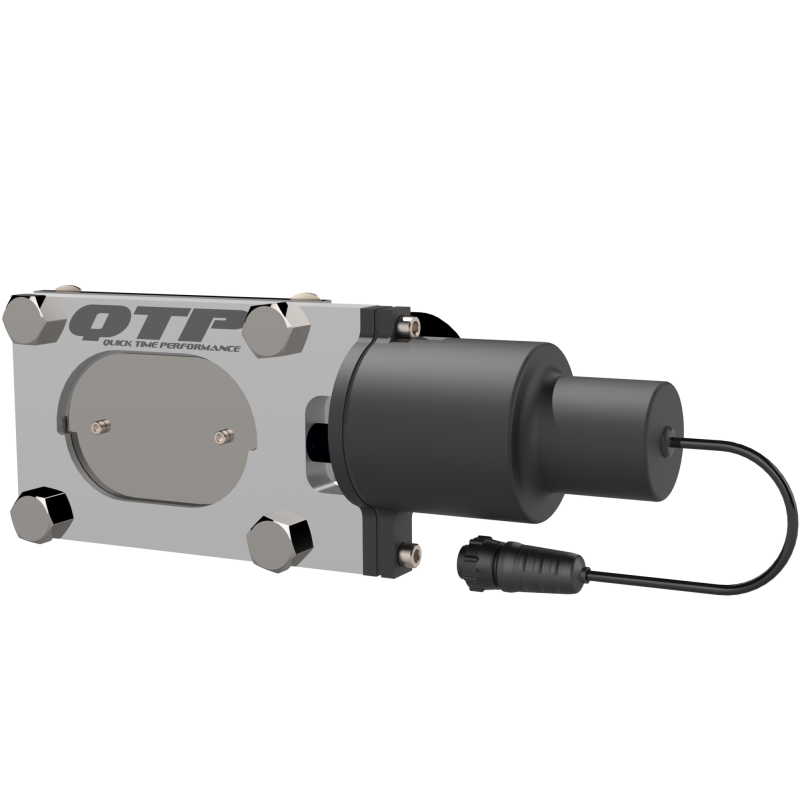 QTP QTEC33 Low Profile Oval Electric Exhaust Cutout Valve with high-torque DC gear motor and bolt-on flange.
