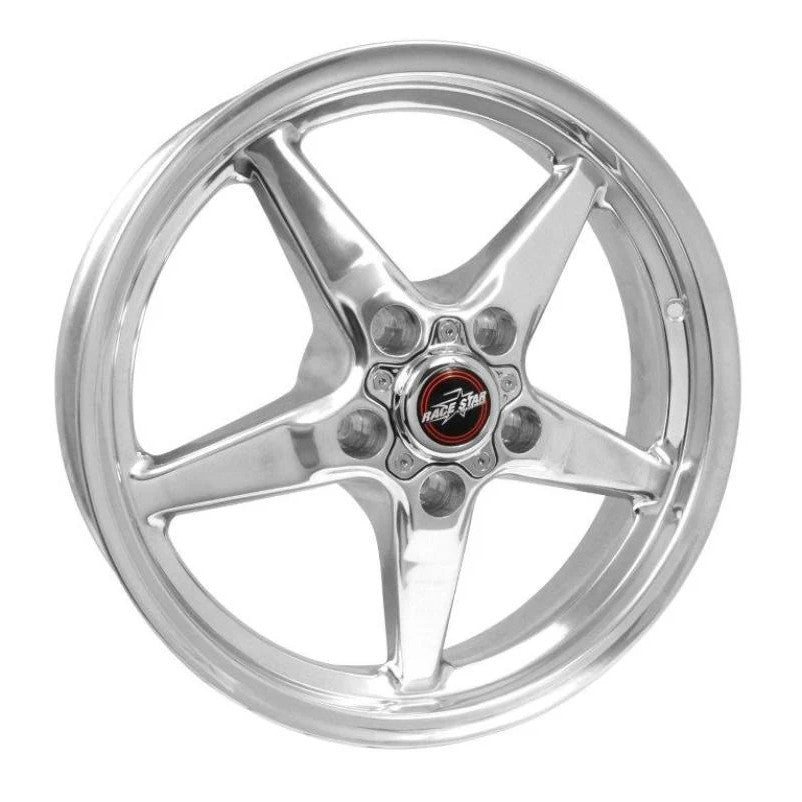 Race Star 92 Drag Star 17x4.50 polished aluminum wheel with 5-spoke design and direct drill mounting.