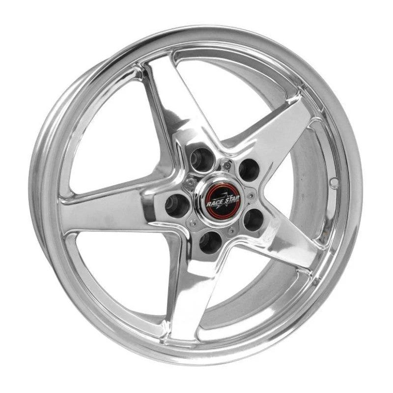 Polished 5-spoke Race Star 92 Drag Star 17x7 aluminum wheel with direct drill 5x4.75 bolt pattern.
