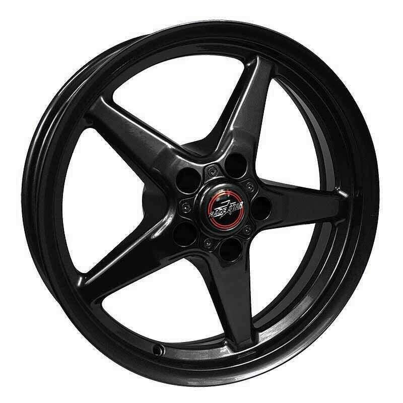 Race Star 92 Drag Star Bracket Racer 17x10 gloss black wheel with multi-spoke design.