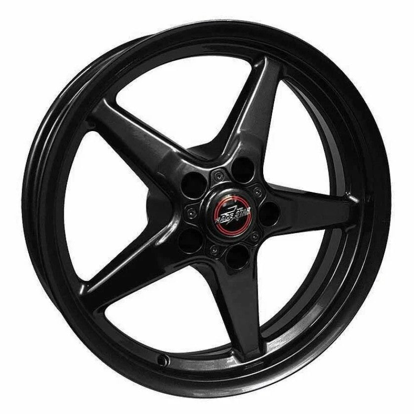 Gloss black 17x9.5 Race Star 92 Drag Star Bracket Racer wheel with a classic five-spoke design.
