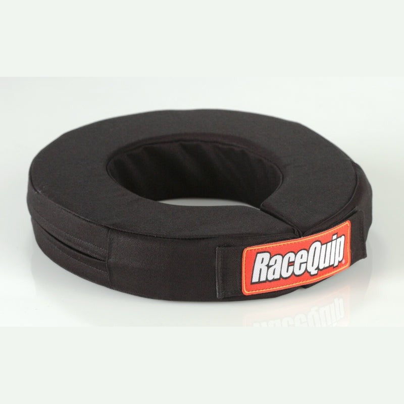 Black RaceQuip 360 degree contoured foam helmet support neck collar with hook and loop closure.