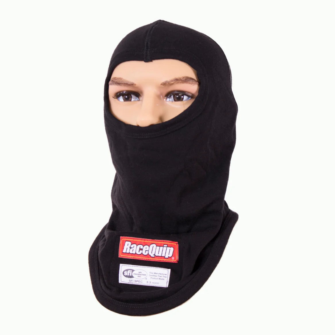 RaceQuip black dual-layer fire retardant racing hood with SFI 3.3 certification patch.