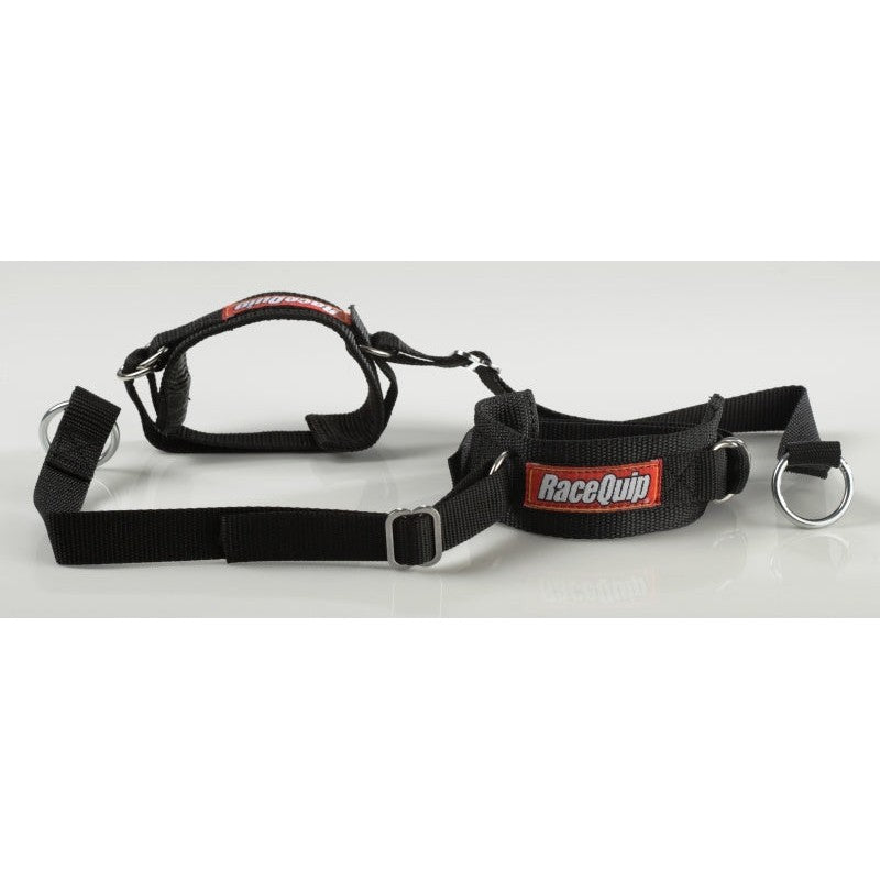 RaceQuip black standard 2-foot arm restraints featuring heavy-duty webbing and adjustment hardware.