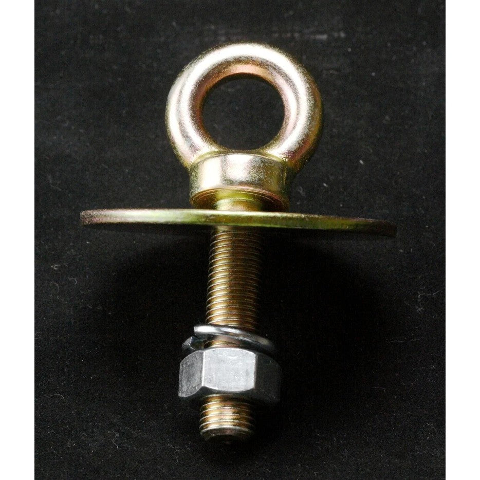 RaceQuip 700060 long eye bolt with 7/16-20 threads and hardware for racing harness floor mounting.