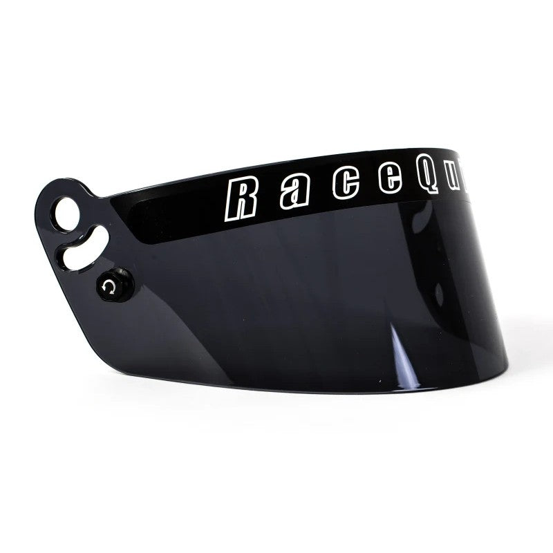Dark smoke tinted high-strength polycarbonate replacement shield for RaceQuip PRO Series helmets.