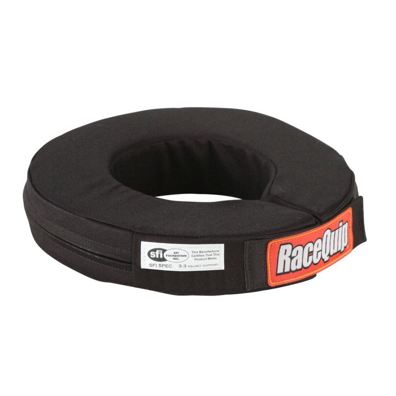 Black RaceQuip SFI 360 Junior helmet support neck collar for youth auto racing safety.