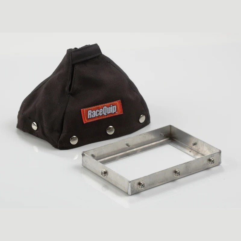 RaceQuip 871001 black fire retardant shifter boot with 6-inch metal mounting ring and installation hardware