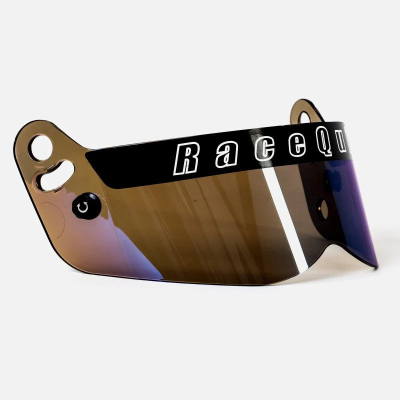 RaceQuip VESTA Series replacement helmet visor with a blue iridium mirrored finish.