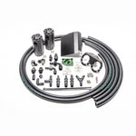 Radium Engineering Fluid Lock dual catch can kit with black anodized canisters, mounting brackets, and hoses