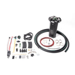Radium fuel hanger surge tank assembly for Nissan 370Z showing the drop-in housing and pump mounting configuration.
