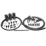 Three black anodized Radium Engineering Fluid Lock catch cans with custom brackets and hoses for C7 Corvette Stingray.