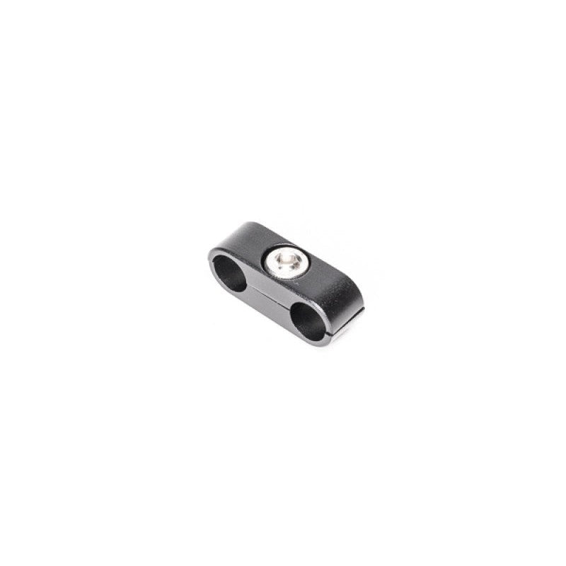 Radium Engineering black anodized aluminum 2-way threaded hose separator clamp for fuel and oil lines