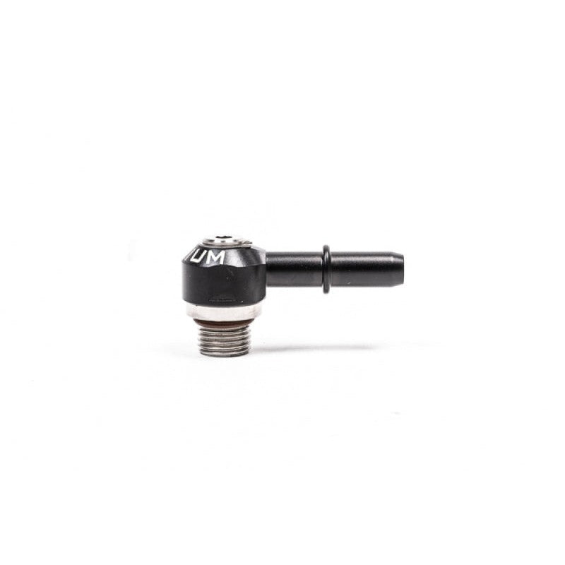 Radium 6AN ORB swivel banjo fitting with a 3/8 inch SAE male quick connect output.