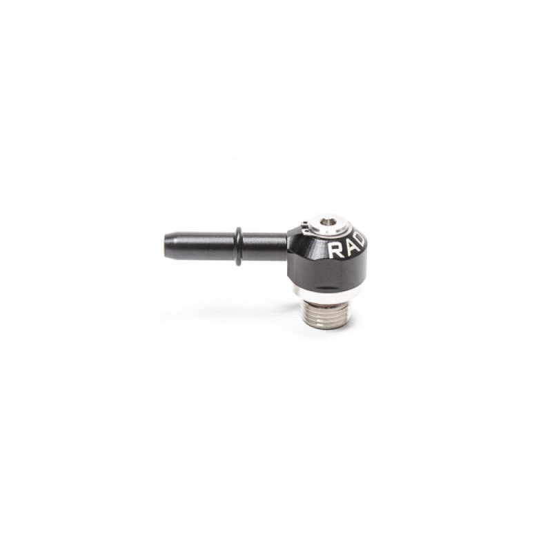 Radium Engineering 6AN ORB swivel banjo fitting showing .313 SAE male quick connect end and black anodized finish