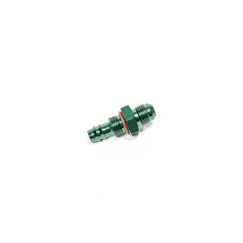 Radium Engineering 14-0670 anodized aluminum 6AN ORB with 10mm hose barb and 6AN male bulkhead adapter.