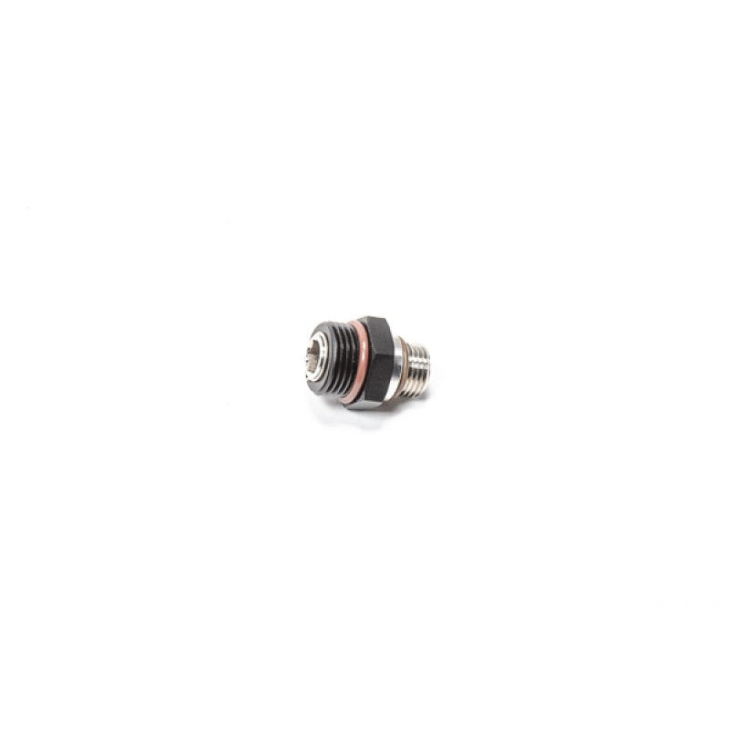 Black anodized Radium Engineering 8AN ORB male to 6AN ORB male swivel union fitting with Viton O-rings
