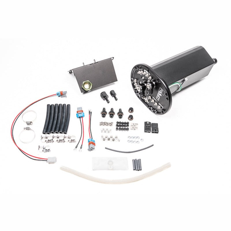Radium Engineering anodized fuel hanger surge tank for 1993-1995 Mazda RX-7 FD US-spec models.