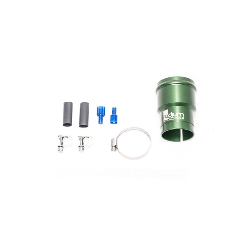 Radium Engineering fuel pump installation hardware kit components for BMW E46 non-M3 fuel tank buckets.