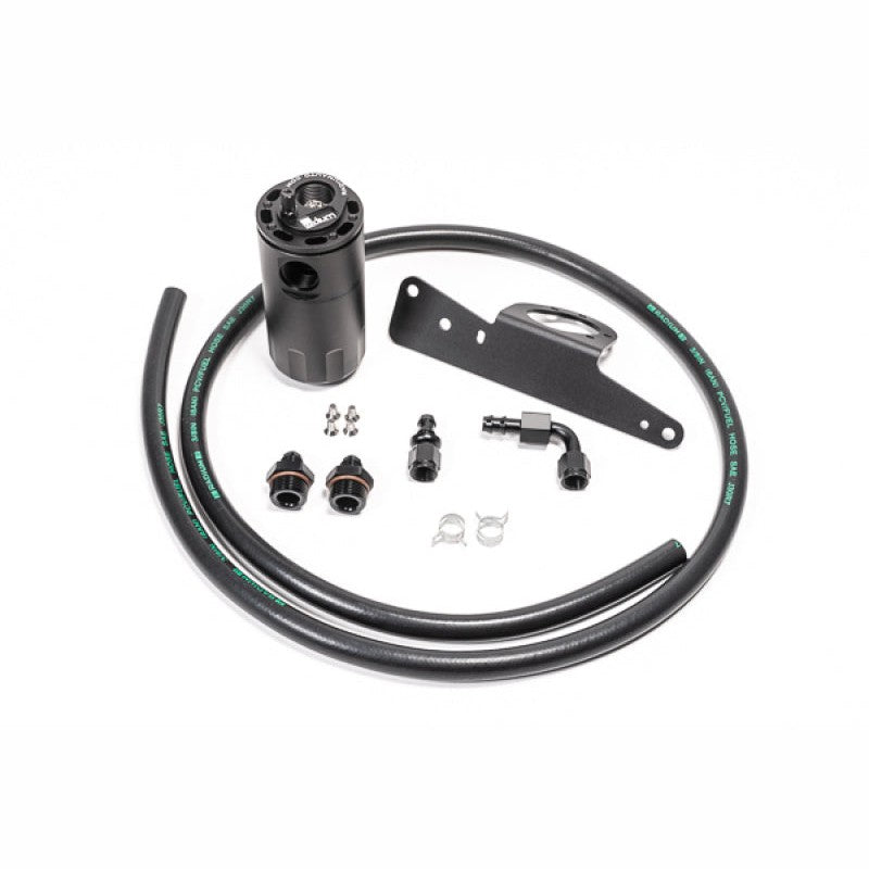Radium Engineering black anodized Fluid Lock catch can kit for LHD Honda S2000 with hoses and mounting bracket.