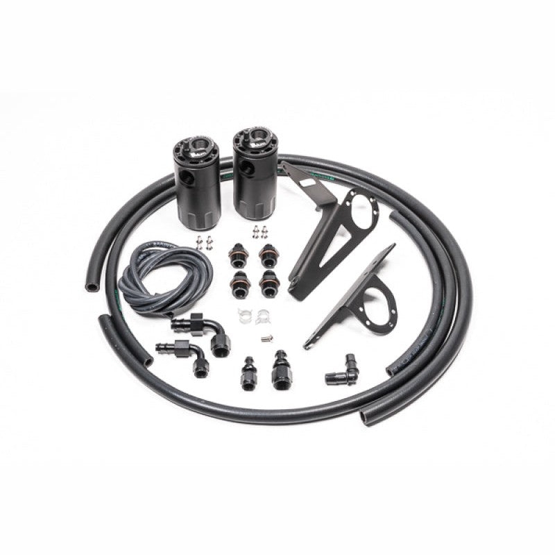 Radium Engineering dual black oil catch cans with mounting hardware for 2000-2005 Honda S2000 LHD