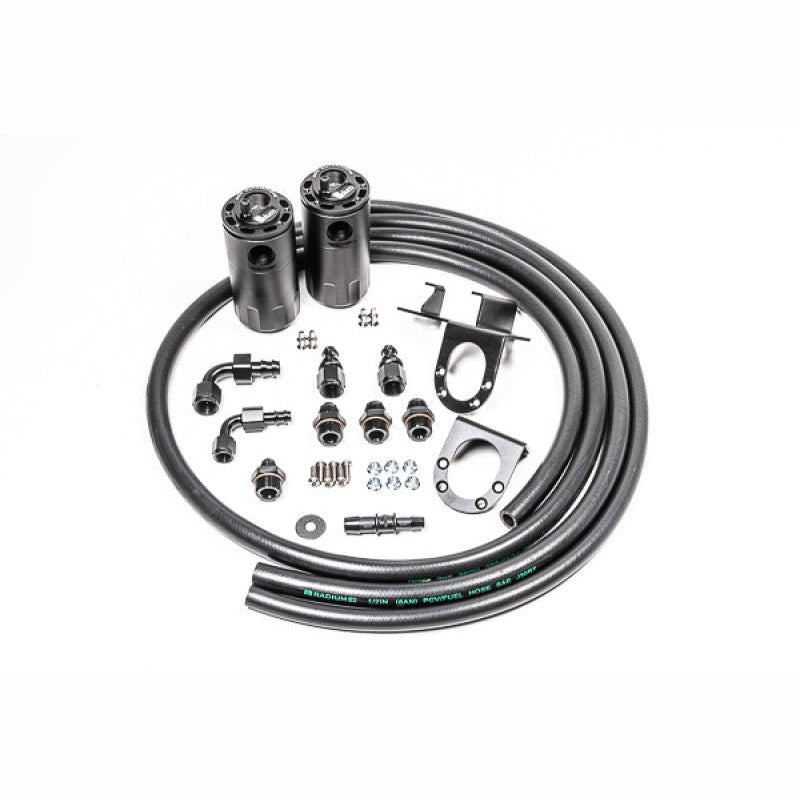 Radium Engineering dual catch can system with Fluid Lock technology and mounting hardware for 2007-2021 Toyota Tundra.