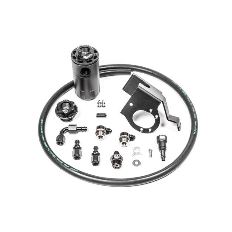 Radium Engineering single oil catch can kit with hardware for 2009-2015 Cadillac CTS-V LSA engine.