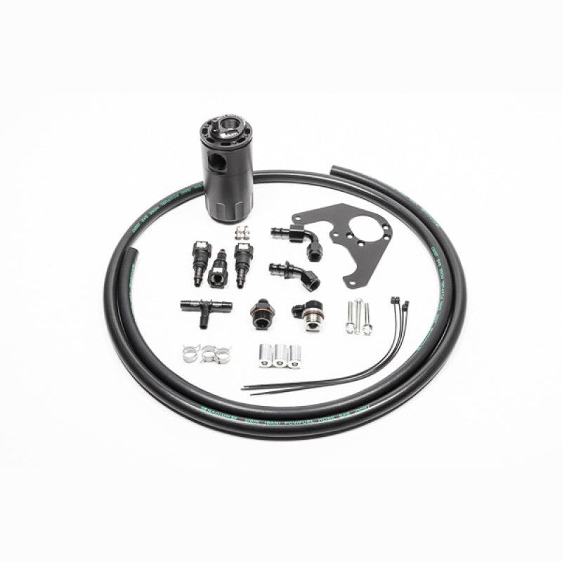 Radium Engineering black anodized CCV catch can kit with mounting bracket and hardware for Cadillac CTS-V LSA