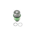 Radium Engineering 1.5-inch male dry break fuel filler fitting with integrated pressure relief valve (PRV).