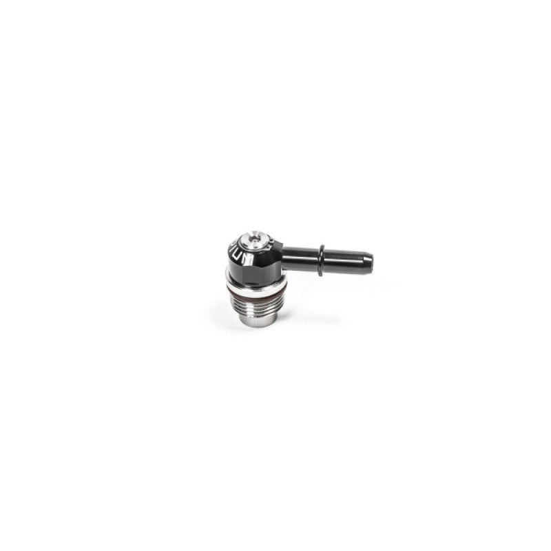 Radium Engineering 10AN ORB swivel banjo fitting with integrated PCV valve and 3/8-inch SAE male outlet.
