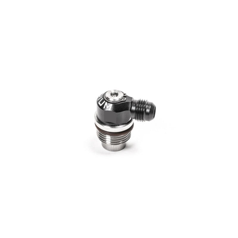 Radium Engineering 10AN ORB to 6AN male swivel banjo adapter with integrated stainless steel PCV valve.