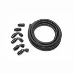 Radium Engineering 10AN black PTFE hose kit with 14.7 feet of hose and six assorted 10AN hose end fittings.
