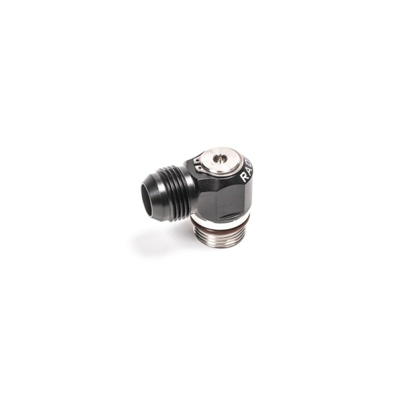 Radium Engineering 12AN swivel banjo fitting with stainless steel bolt and black aluminum 12AN male flare adapter