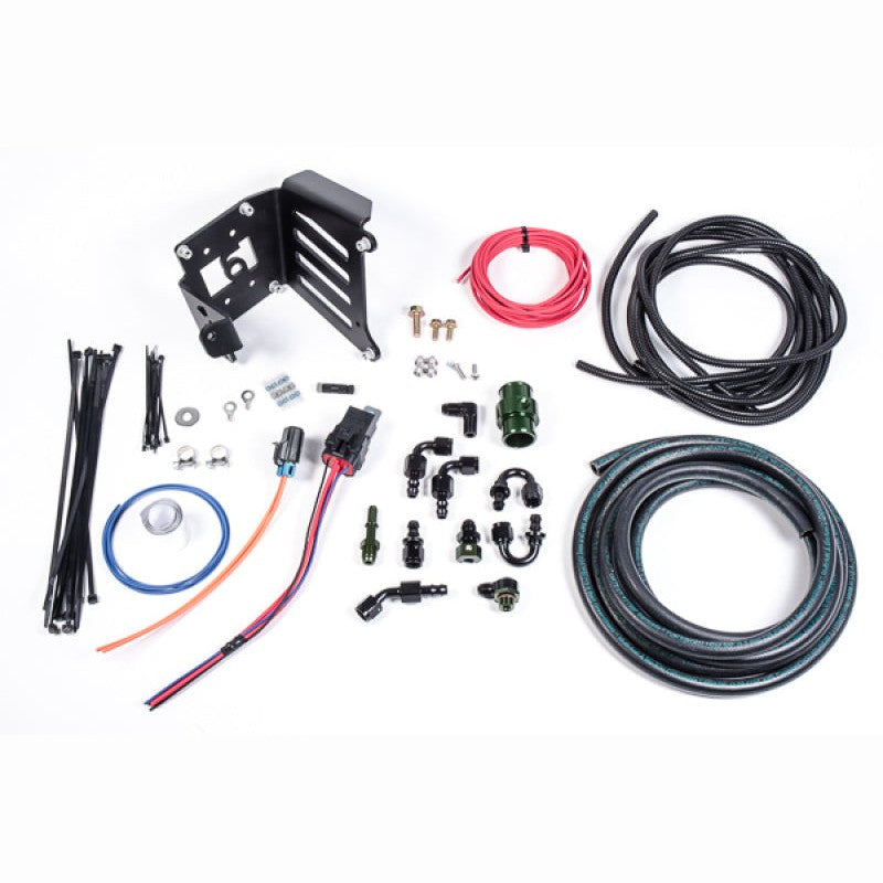 Radium Engineering fuel surge tank installation kit with fuel lines, fittings, and wiring harness for Ford Focus ST and RS
