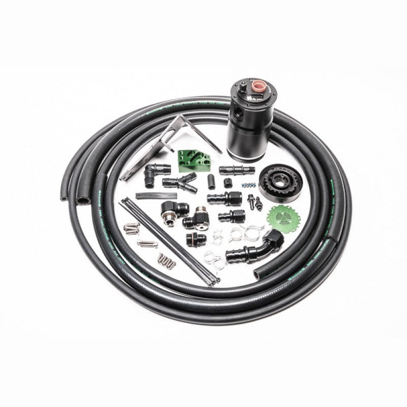 Radium Engineering 20-0607 air oil separator return kit with black canister, hoses, and mounting hardware.