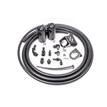 Radium Engineering black anodized dual oil catch can kit with Fluid Lock and mounting hardware for Toyota Tacoma.