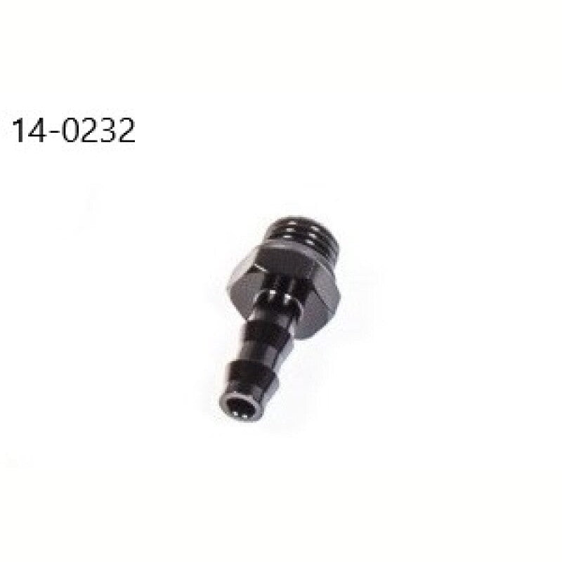 Radium Engineering 14-0232 adapter fitting featuring 4AN ORB male threads and an 8mm hose barb.