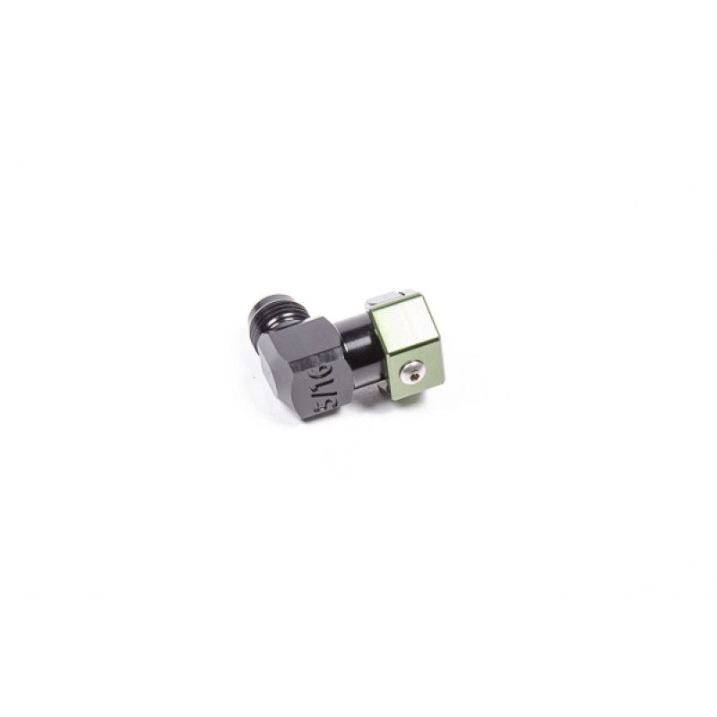 Radium Engineering black anodized 90-degree low profile adapter 5/16 inch SAE female to 6AN male